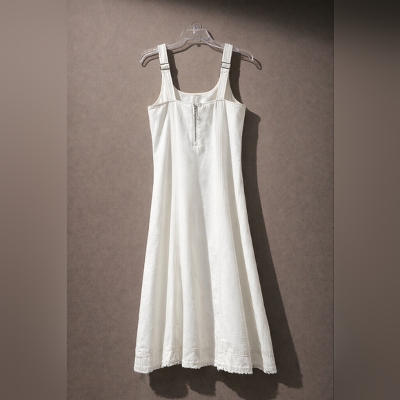 $148 Madewell Denim Scoopneck Midi Dress M Pure White Cottagecore Coastal NWT - Picture 3 of 10